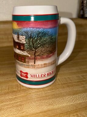 Vintage miller high life‎ Holiday Ceramic Beer Stein horse cup sleigh